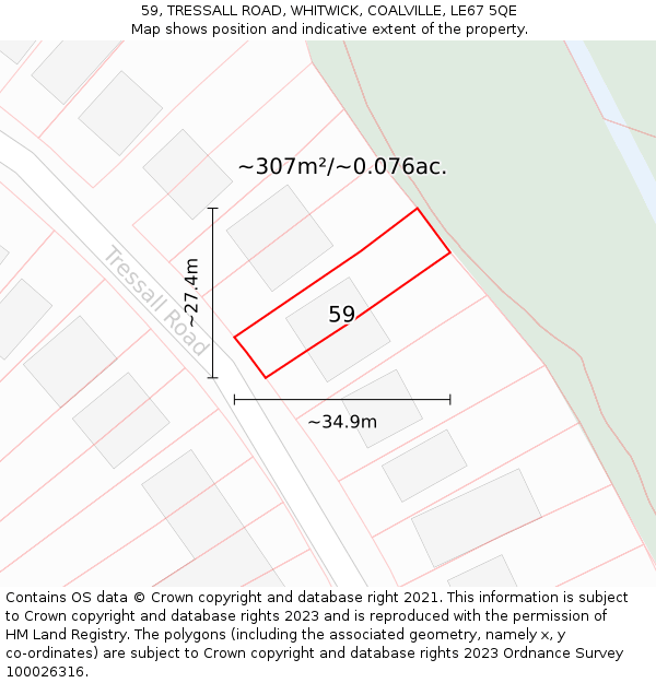 59, TRESSALL ROAD, WHITWICK, COALVILLE, LE67 5QE: Plot and title map
