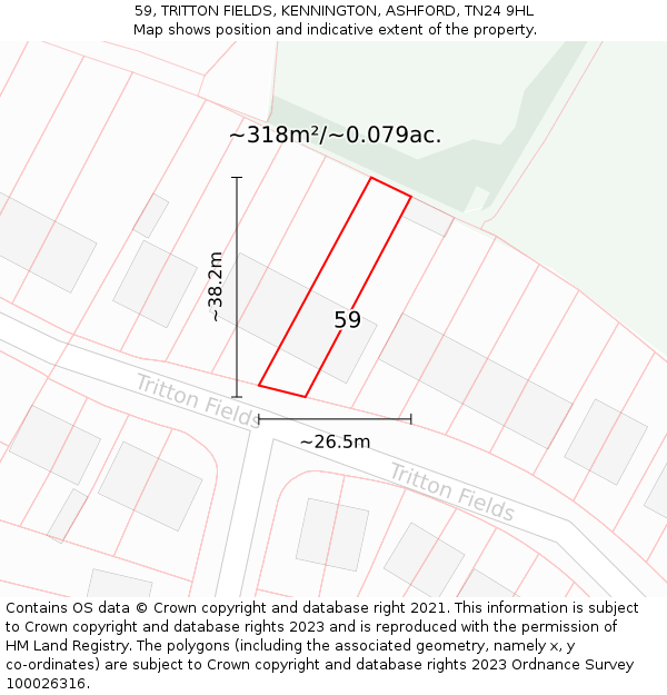 59, TRITTON FIELDS, KENNINGTON, ASHFORD, TN24 9HL: Plot and title map