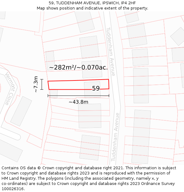 59, TUDDENHAM AVENUE, IPSWICH, IP4 2HF: Plot and title map