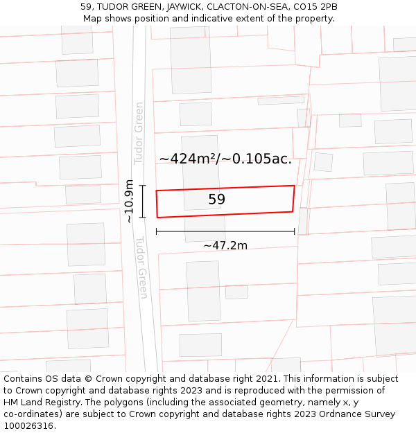 59, TUDOR GREEN, JAYWICK, CLACTON-ON-SEA, CO15 2PB: Plot and title map