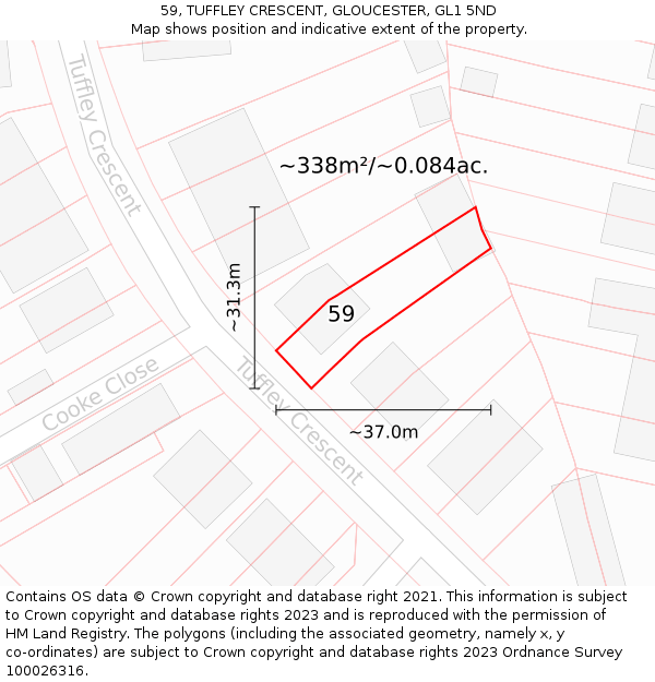 59, TUFFLEY CRESCENT, GLOUCESTER, GL1 5ND: Plot and title map