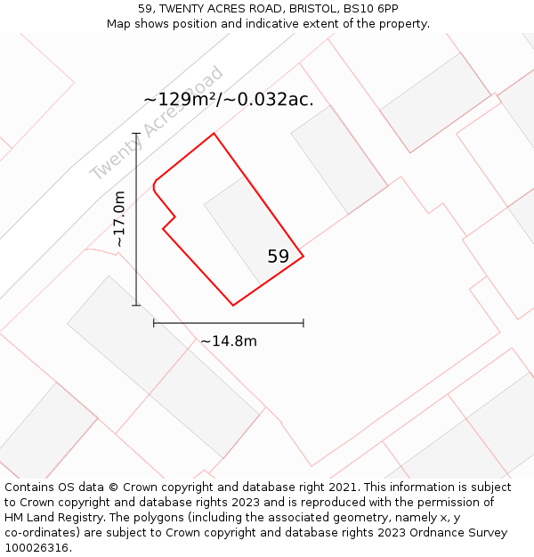 59, TWENTY ACRES ROAD, BRISTOL, BS10 6PP: Plot and title map