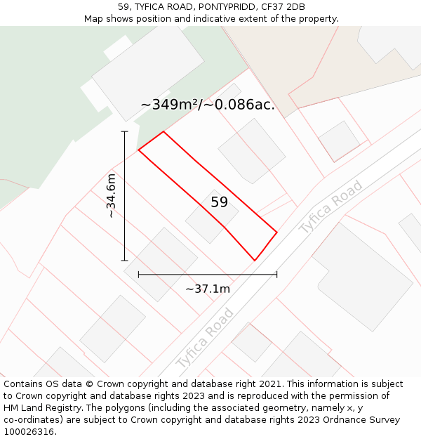 59, TYFICA ROAD, PONTYPRIDD, CF37 2DB: Plot and title map