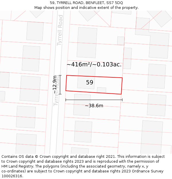 59, TYRRELL ROAD, BENFLEET, SS7 5DQ: Plot and title map