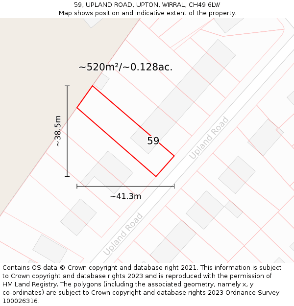 59, UPLAND ROAD, UPTON, WIRRAL, CH49 6LW: Plot and title map