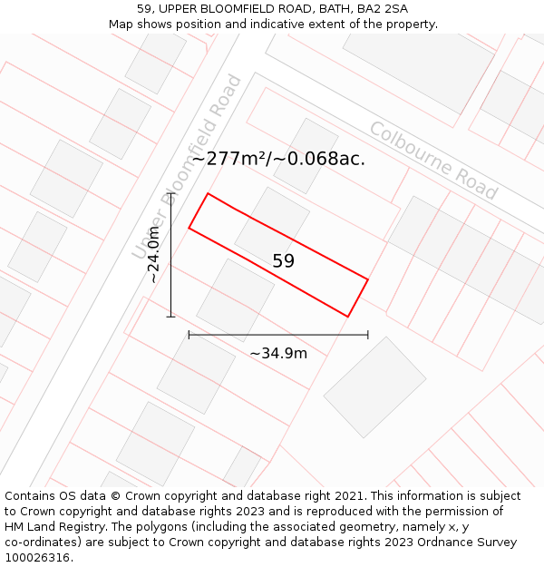 59, UPPER BLOOMFIELD ROAD, BATH, BA2 2SA: Plot and title map