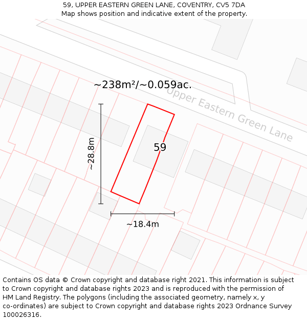 59, UPPER EASTERN GREEN LANE, COVENTRY, CV5 7DA: Plot and title map