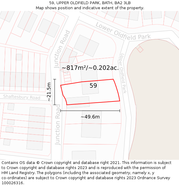 59, UPPER OLDFIELD PARK, BATH, BA2 3LB: Plot and title map