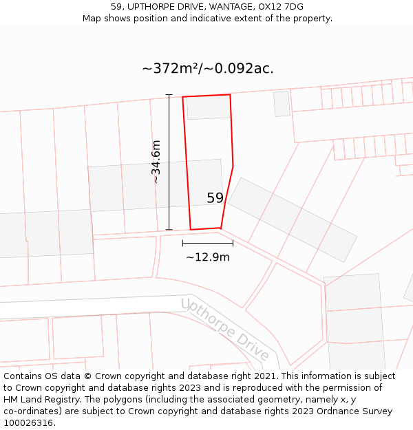 59, UPTHORPE DRIVE, WANTAGE, OX12 7DG: Plot and title map