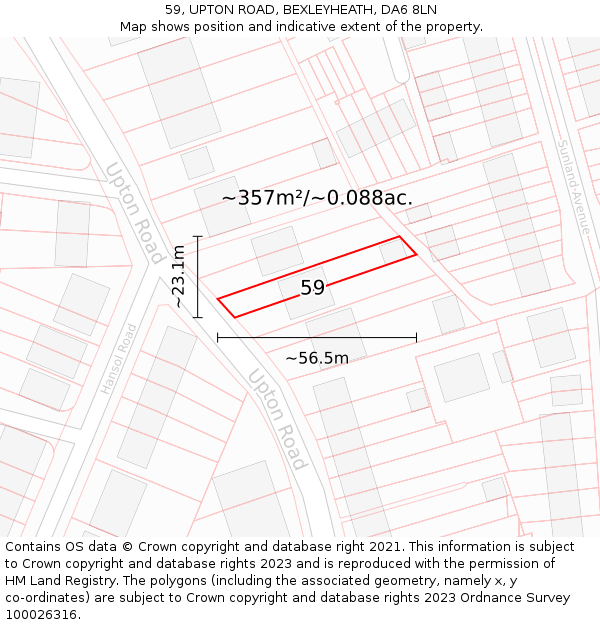 59, UPTON ROAD, BEXLEYHEATH, DA6 8LN: Plot and title map