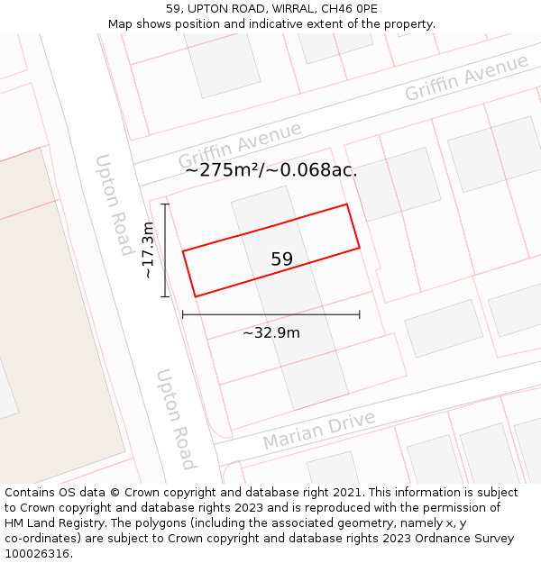 59, UPTON ROAD, WIRRAL, CH46 0PE: Plot and title map