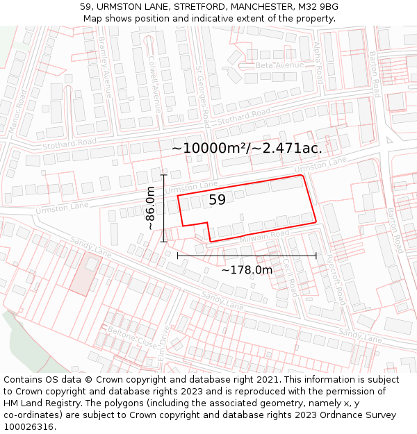 59, URMSTON LANE, STRETFORD, MANCHESTER, M32 9BG: Plot and title map