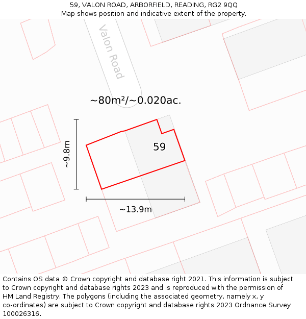 59, VALON ROAD, ARBORFIELD, READING, RG2 9QQ: Plot and title map