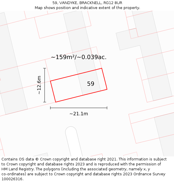 59, VANDYKE, BRACKNELL, RG12 8UR: Plot and title map