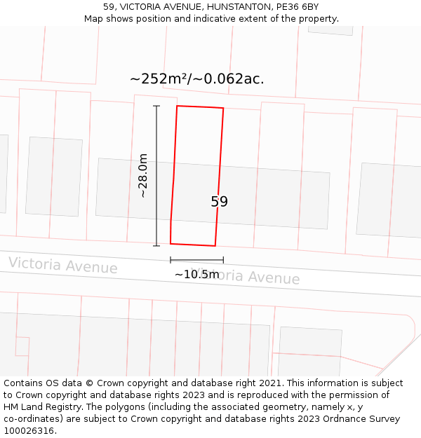59, VICTORIA AVENUE, HUNSTANTON, PE36 6BY: Plot and title map