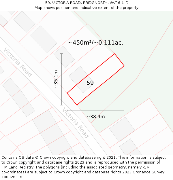 59, VICTORIA ROAD, BRIDGNORTH, WV16 4LD: Plot and title map