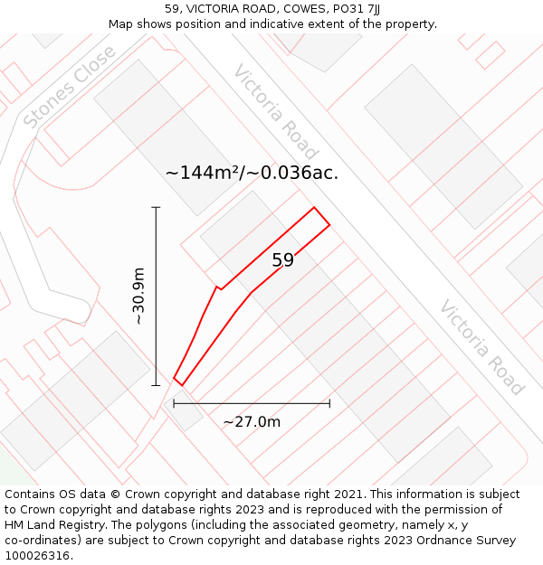 59, VICTORIA ROAD, COWES, PO31 7JJ: Plot and title map