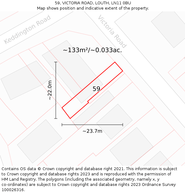 59, VICTORIA ROAD, LOUTH, LN11 0BU: Plot and title map