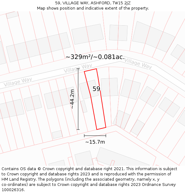 59, VILLAGE WAY, ASHFORD, TW15 2JZ: Plot and title map