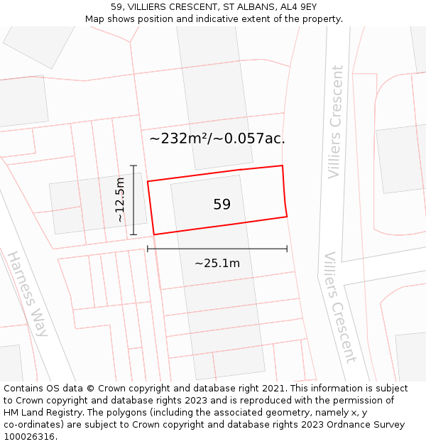 59, VILLIERS CRESCENT, ST ALBANS, AL4 9EY: Plot and title map