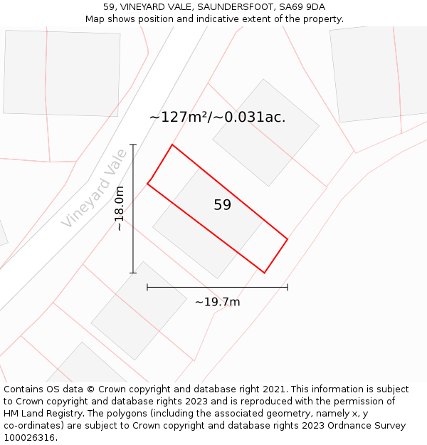 59, VINEYARD VALE, SAUNDERSFOOT, SA69 9DA: Plot and title map