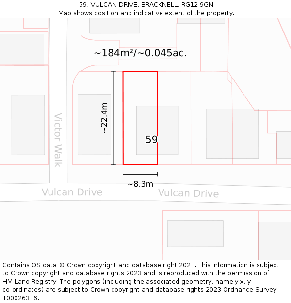 59, VULCAN DRIVE, BRACKNELL, RG12 9GN: Plot and title map