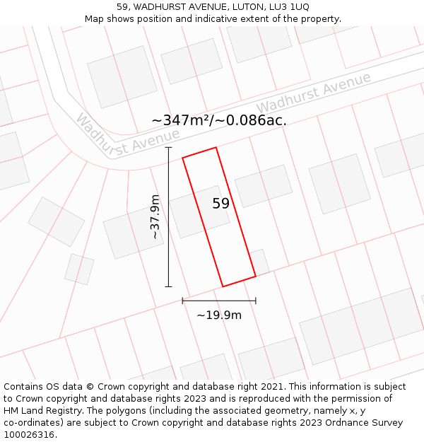 59, WADHURST AVENUE, LUTON, LU3 1UQ: Plot and title map