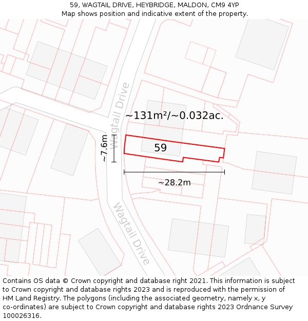 59, WAGTAIL DRIVE, HEYBRIDGE, MALDON, CM9 4YP: Plot and title map
