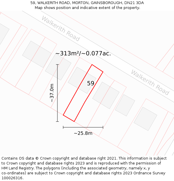 59, WALKERITH ROAD, MORTON, GAINSBOROUGH, DN21 3DA: Plot and title map