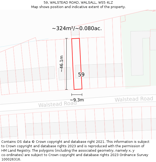 59, WALSTEAD ROAD, WALSALL, WS5 4LZ: Plot and title map