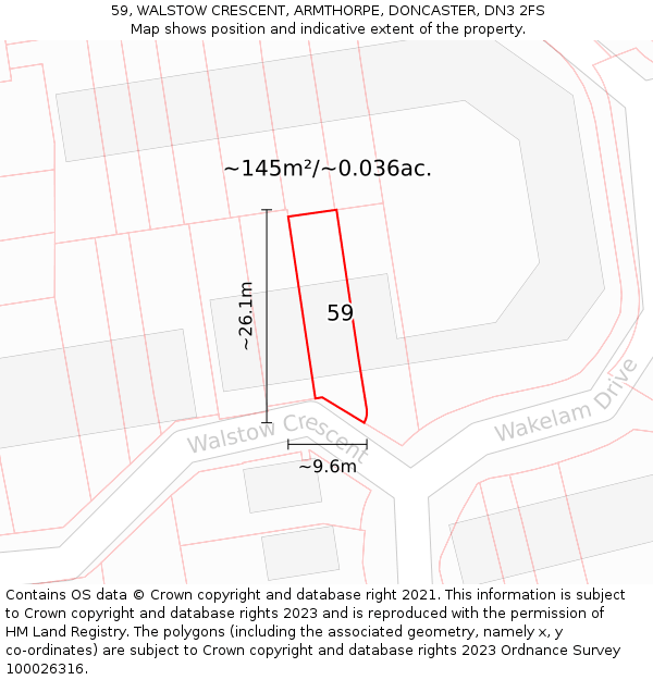 59, WALSTOW CRESCENT, ARMTHORPE, DONCASTER, DN3 2FS: Plot and title map