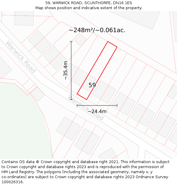 59, WARWICK ROAD, SCUNTHORPE, DN16 1ES: Plot and title map