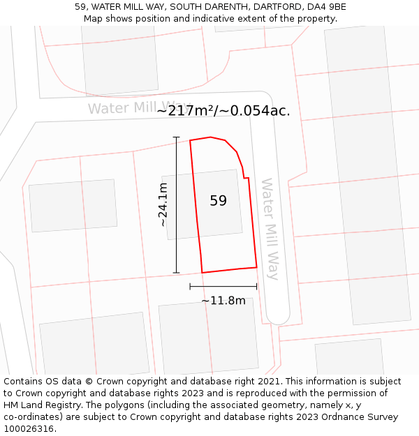 59, WATER MILL WAY, SOUTH DARENTH, DARTFORD, DA4 9BE: Plot and title map
