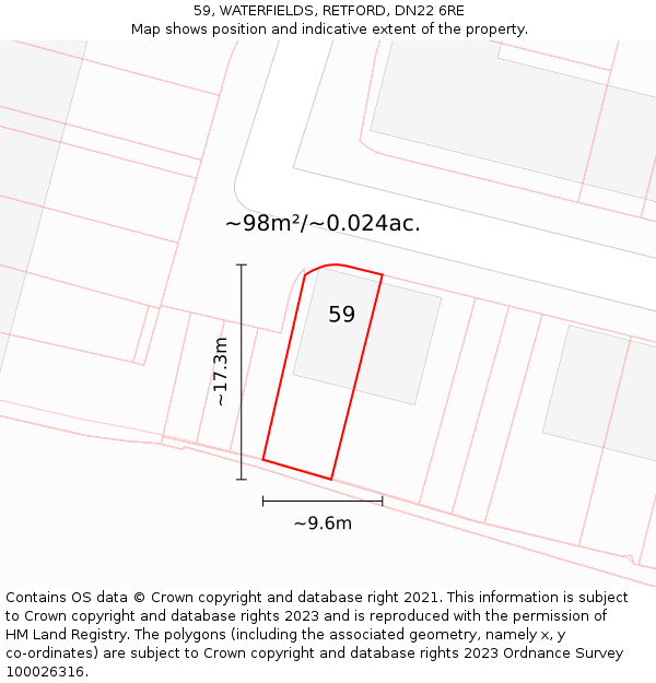 59, WATERFIELDS, RETFORD, DN22 6RE: Plot and title map