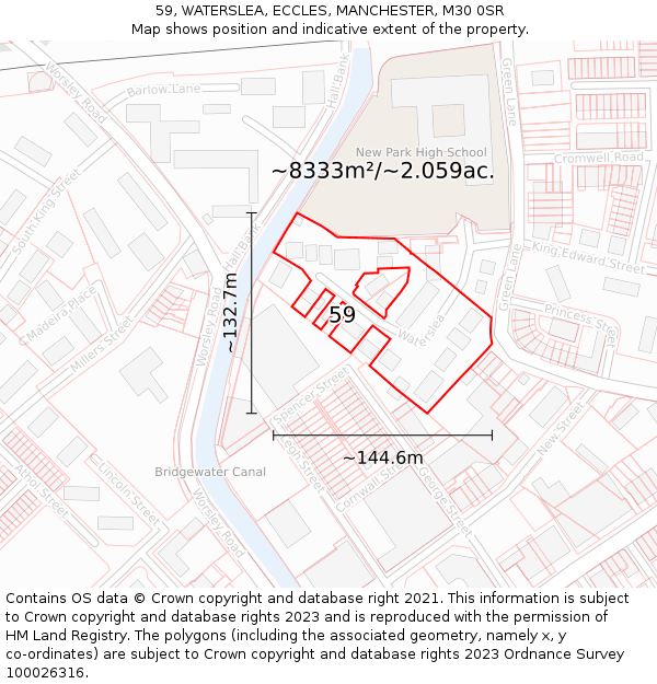 59, WATERSLEA, ECCLES, MANCHESTER, M30 0SR: Plot and title map