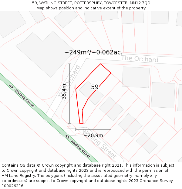 59, WATLING STREET, POTTERSPURY, TOWCESTER, NN12 7QD: Plot and title map