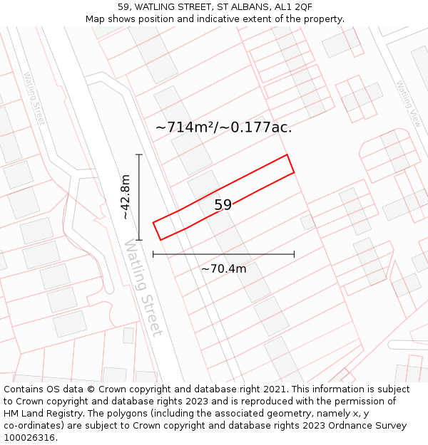 59, WATLING STREET, ST ALBANS, AL1 2QF: Plot and title map