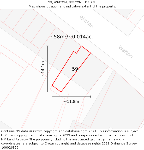59, WATTON, BRECON, LD3 7EL: Plot and title map