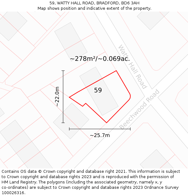 59, WATTY HALL ROAD, BRADFORD, BD6 3AH: Plot and title map