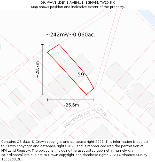 59, WAVENDENE AVENUE, EGHAM, TW20 8JX: Plot and title map