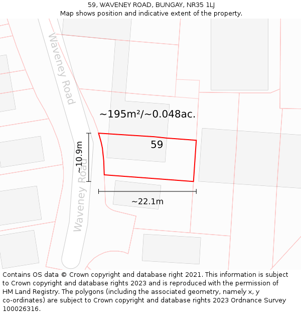 59, WAVENEY ROAD, BUNGAY, NR35 1LJ: Plot and title map