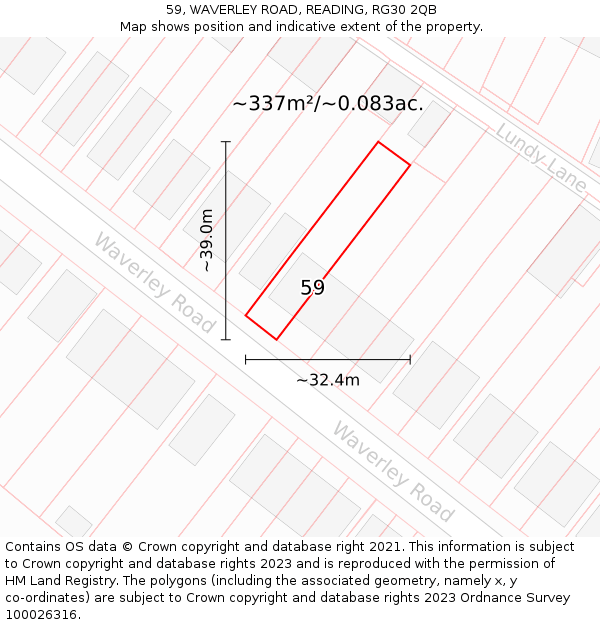 59, WAVERLEY ROAD, READING, RG30 2QB: Plot and title map