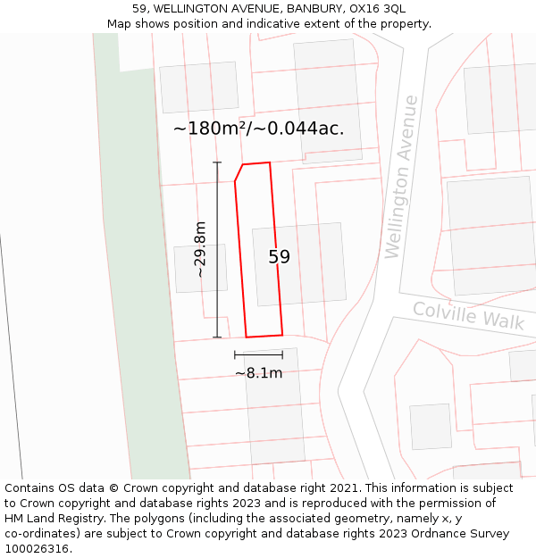 59, WELLINGTON AVENUE, BANBURY, OX16 3QL: Plot and title map