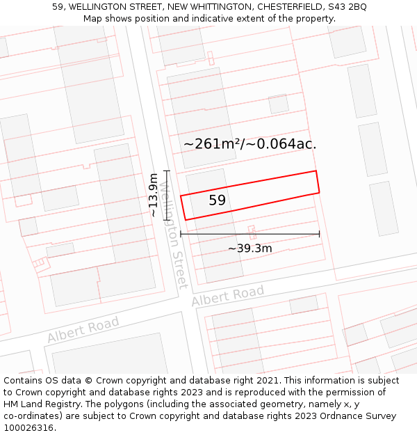 59, WELLINGTON STREET, NEW WHITTINGTON, CHESTERFIELD, S43 2BQ: Plot and title map
