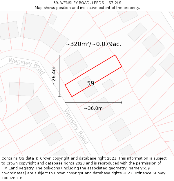 59, WENSLEY ROAD, LEEDS, LS7 2LS: Plot and title map