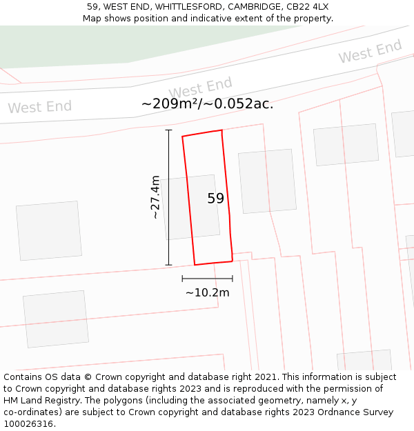 59, WEST END, WHITTLESFORD, CAMBRIDGE, CB22 4LX: Plot and title map
