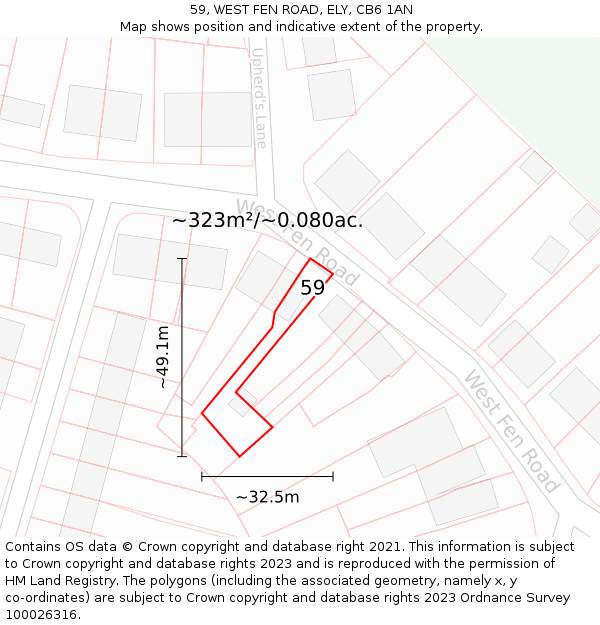 59, WEST FEN ROAD, ELY, CB6 1AN: Plot and title map