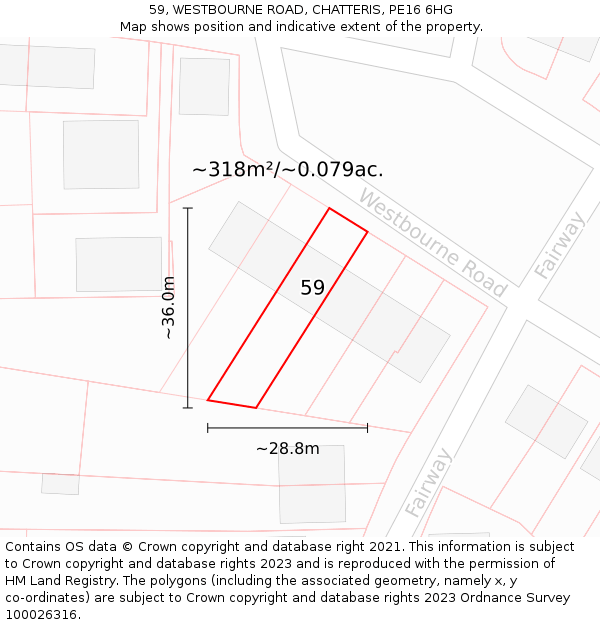 59, WESTBOURNE ROAD, CHATTERIS, PE16 6HG: Plot and title map