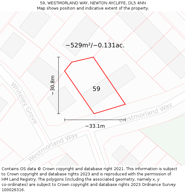 59, WESTMORLAND WAY, NEWTON AYCLIFFE, DL5 4NN: Plot and title map