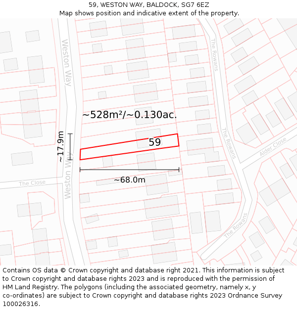 59, WESTON WAY, BALDOCK, SG7 6EZ: Plot and title map